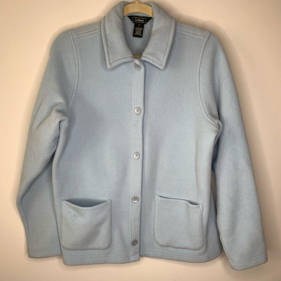 VTG L.L. BEAN Light Blue Fleece Teddy Bear Jacket Sz‎ M - Picture 1 of 7